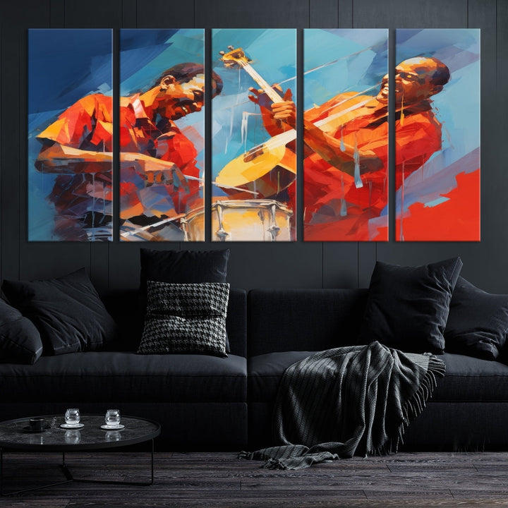 Jazz Musicians Wall Art, Jazz Canvas Painting, Jazz Music Print, Jazz Band African American Art Print, Framed Artwork