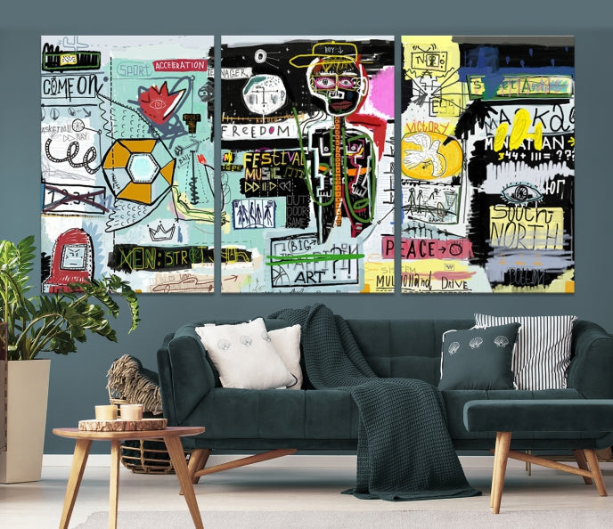 Jean-Michel Basquiat Street Graffiti Wall Art Print Abstract Painting on Giclee Canvas