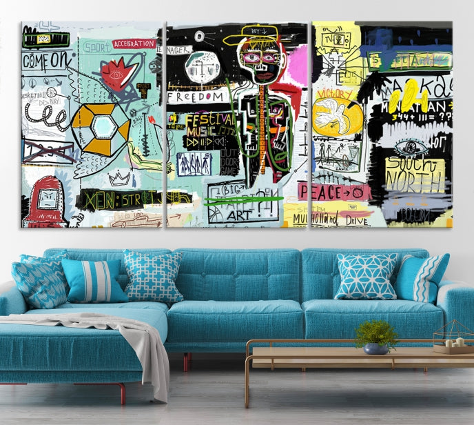 Jean-Michel Basquiat Street Graffiti Wall Art Print Abstract Painting on Giclee Canvas