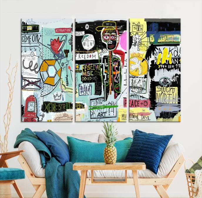 Jean-Michel Basquiat Street Graffiti Wall Art Print Abstract Painting on Giclee Canvas