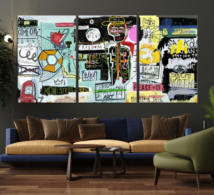 Jean-Michel Basquiat Street Graffiti Wall Art Print Abstract Painting on Giclee Canvas