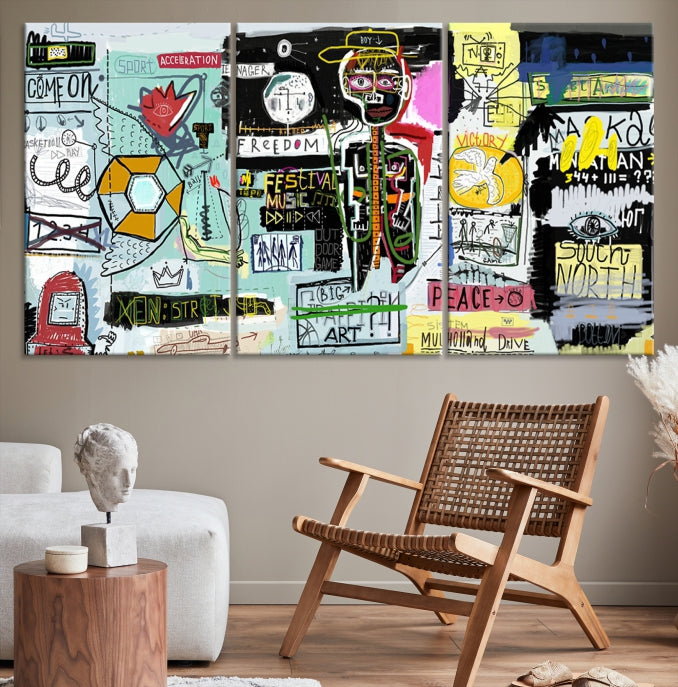 Jean-Michel Basquiat Street Graffiti Wall Art Print Abstract Painting on Giclee Canvas