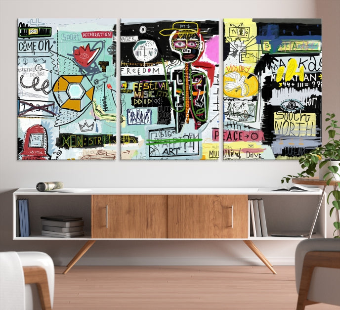 Jean-Michel Basquiat Street Graffiti Wall Art Print Abstract Painting on Giclee Canvas