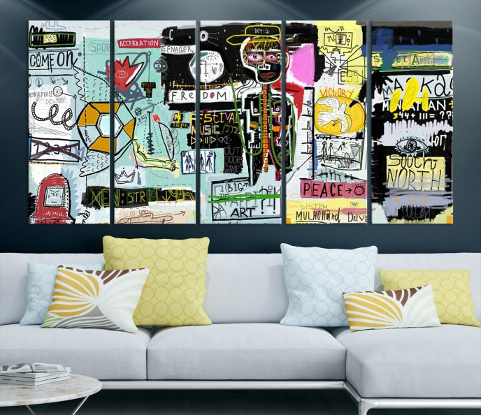 Jean-Michel Basquiat Street Graffiti Wall Art Print Abstract Painting on Giclee Canvas