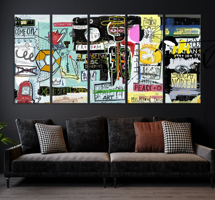 Jean-Michel Basquiat Street Graffiti Wall Art Print Abstract Painting on Giclee Canvas