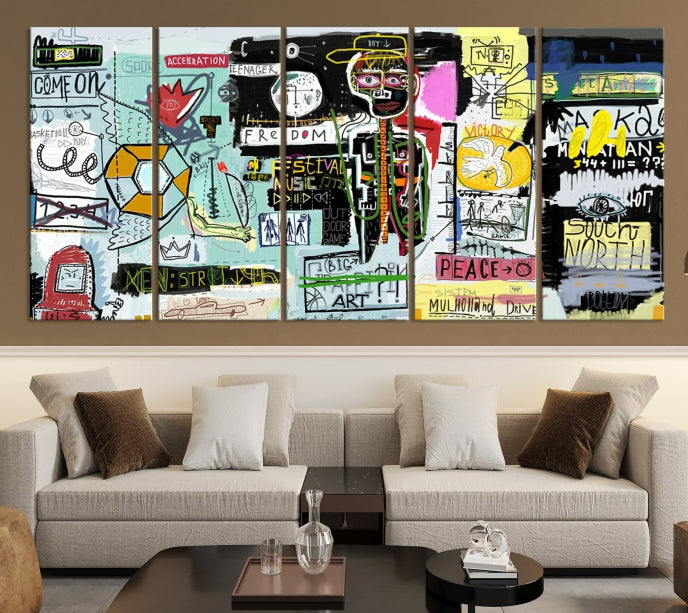 Jean-Michel Basquiat Street Graffiti Wall Art Print Abstract Painting on Giclee Canvas