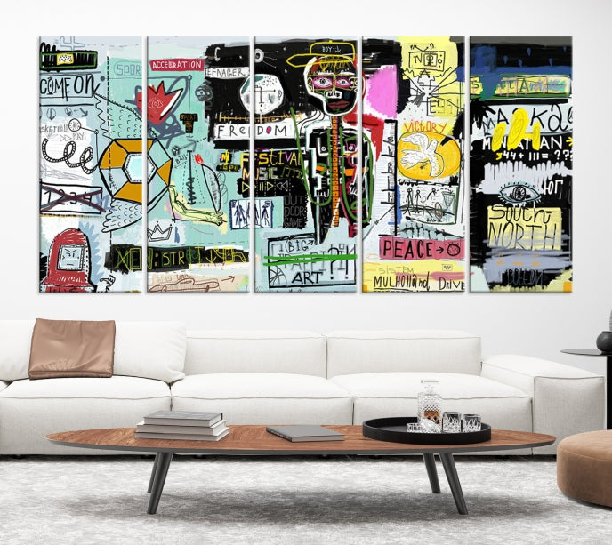 Jean-Michel Basquiat Street Graffiti Wall Art Print Abstract Painting on Giclee Canvas