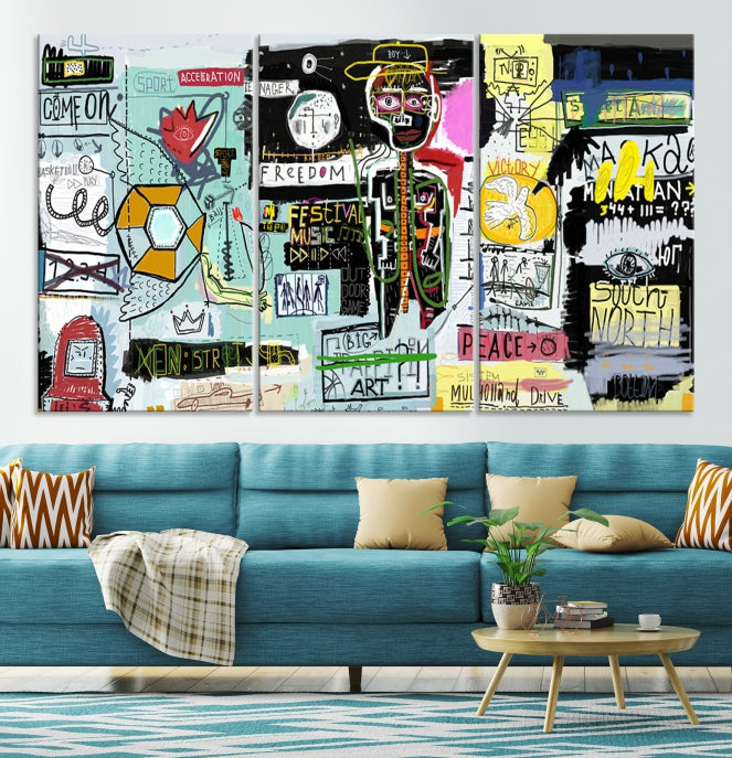 Jean-Michel Basquiat Street Graffiti Wall Art Print Abstract Painting on Giclee Canvas