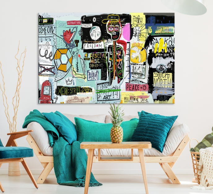 Jean-Michel Basquiat Street Graffiti Wall Art Print Abstract Painting on Giclee Canvas