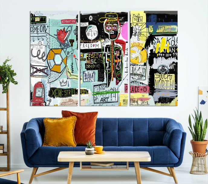 Jean-Michel Basquiat Street Graffiti Wall Art Print Abstract Painting on Giclee Canvas