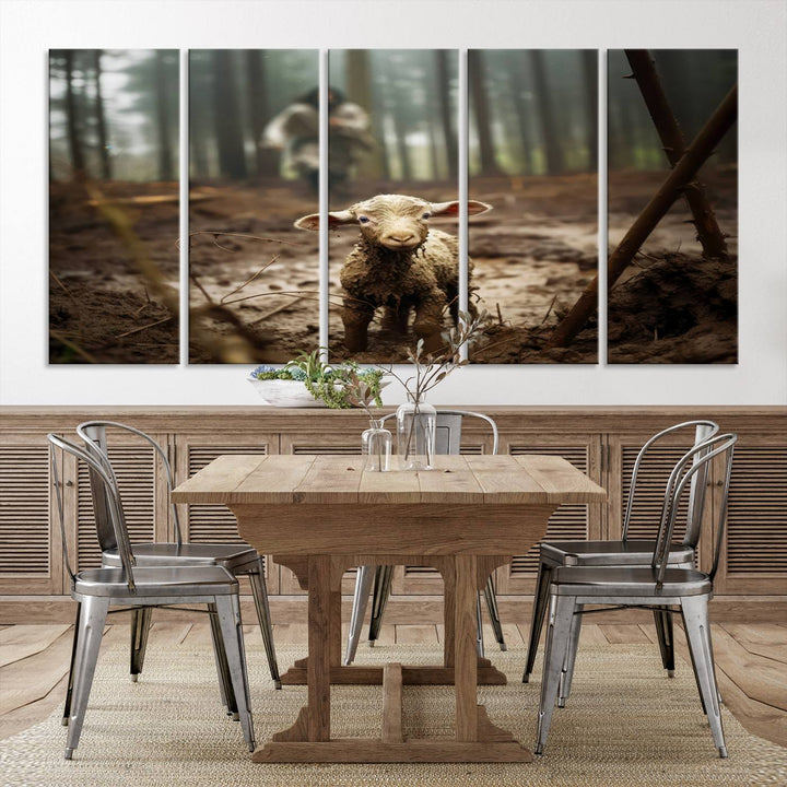 Jesus and Lamb, Jesus Shepherd Lamb, Jesus Lamb of God, Loss Sheep with Jesus Wall Art Canvas Print Wall Art