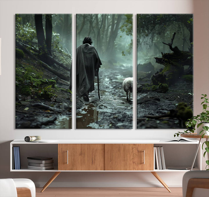 Jesus and Lamb, Jesus Shepherd Lamb, Jesus Lamb of God, Loss Sheep with Jesus Wall Art Canvas Print Wall Art Canvas Print