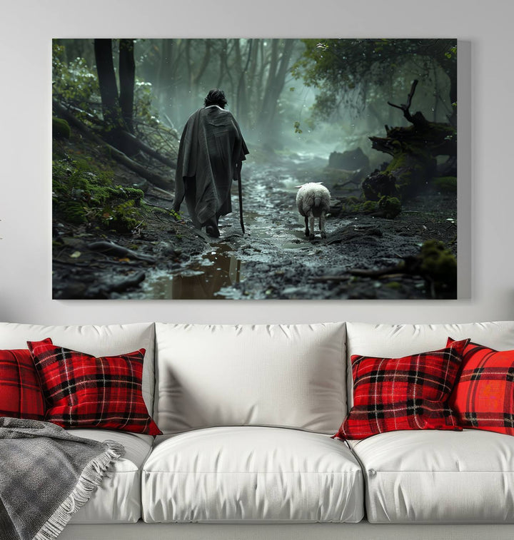 Jesus and Lamb, Jesus Shepherd Lamb, Jesus Lamb of God, Loss Sheep with Jesus Wall Art Canvas Print Wall Art Canvas Print