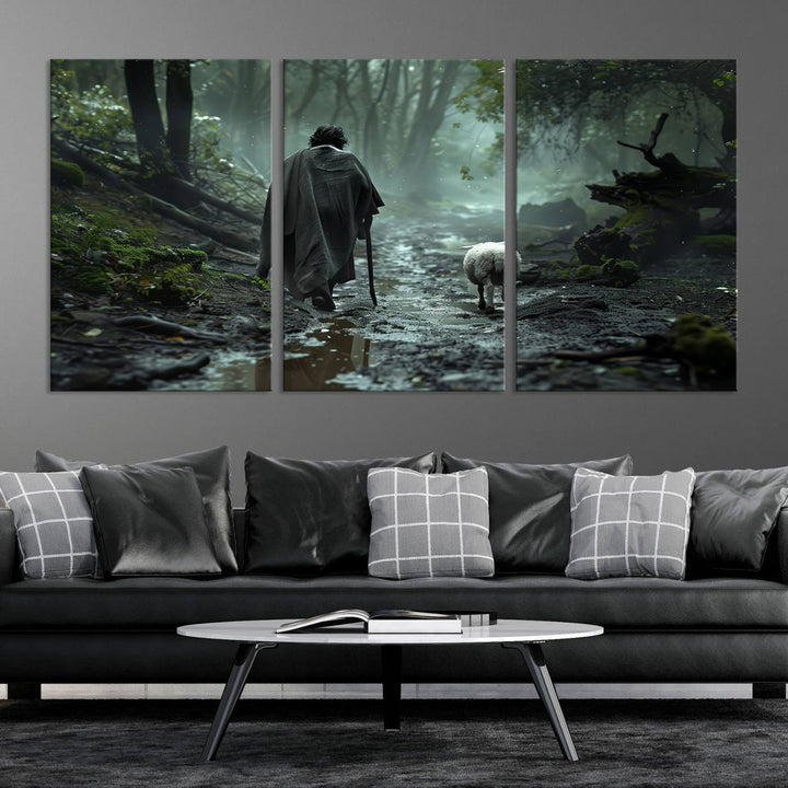 Jesus and Lamb, Jesus Shepherd Lamb, Jesus Lamb of God, Loss Sheep with Jesus Wall Art Canvas Print Wall Art Canvas Print