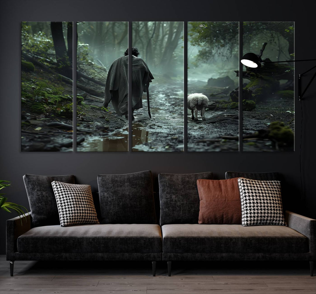 Jesus and Lamb, Jesus Shepherd Lamb, Jesus Lamb of God, Loss Sheep with Jesus Wall Art Canvas Print Wall Art Canvas Print