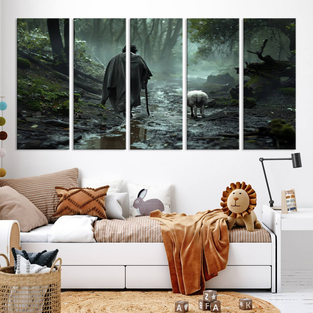 Jesus and Lamb, Jesus Shepherd Lamb, Jesus Lamb of God, Loss Sheep with Jesus Wall Art Canvas Print Wall Art Canvas Print