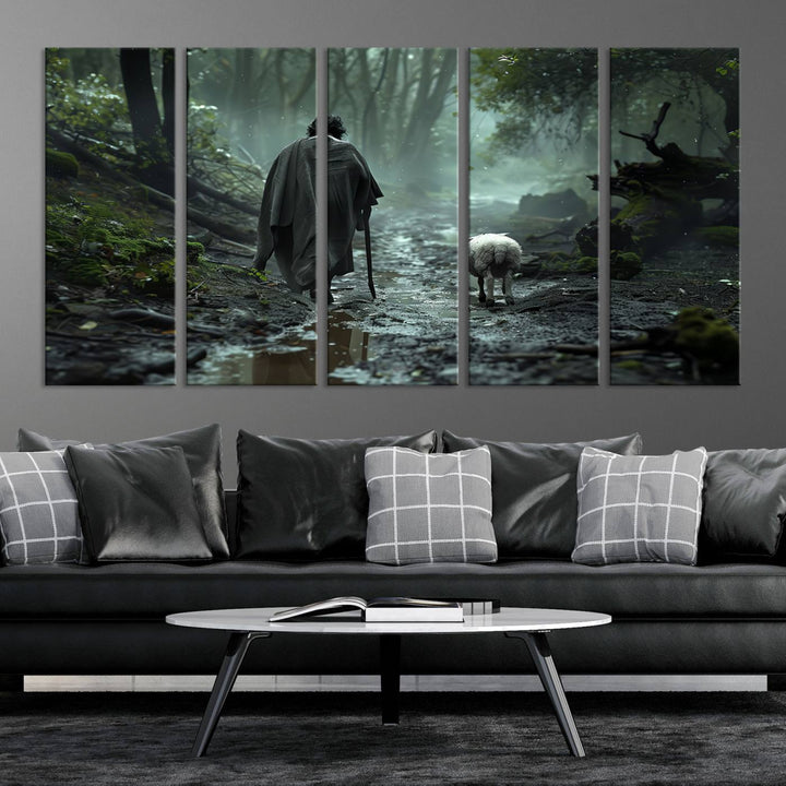 Jesus and Lamb, Jesus Shepherd Lamb, Jesus Lamb of God, Loss Sheep with Jesus Wall Art Canvas Print Wall Art Canvas Print