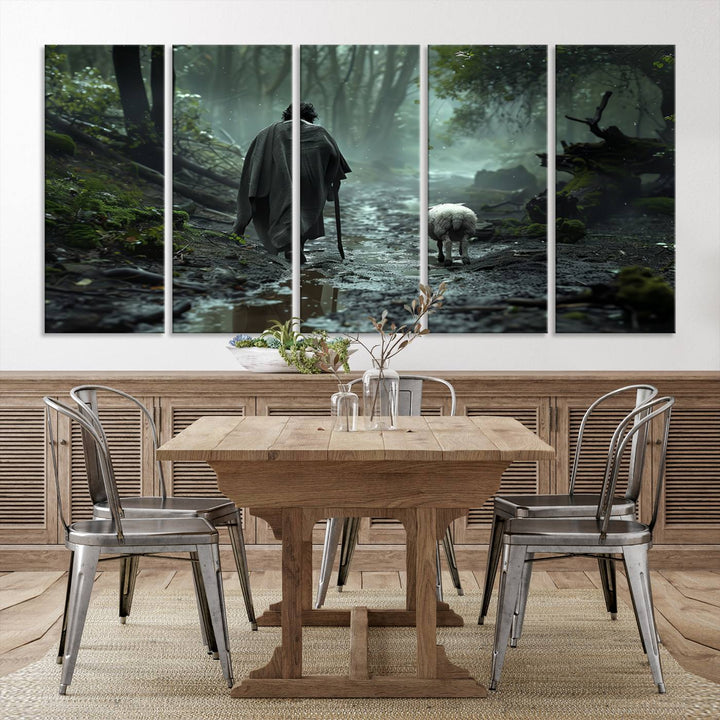 Jesus and Lamb, Jesus Shepherd Lamb, Jesus Lamb of God, Loss Sheep with Jesus Wall Art Canvas Print Wall Art Canvas Print