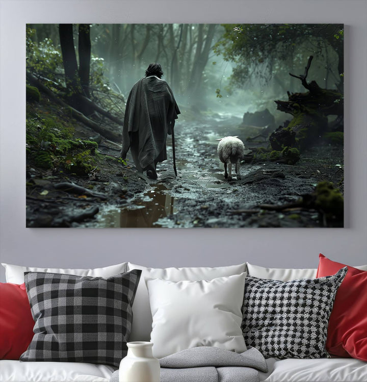 Jesus and Lamb, Jesus Shepherd Lamb, Jesus Lamb of God, Loss Sheep with Jesus Wall Art Canvas Print Wall Art Canvas Print