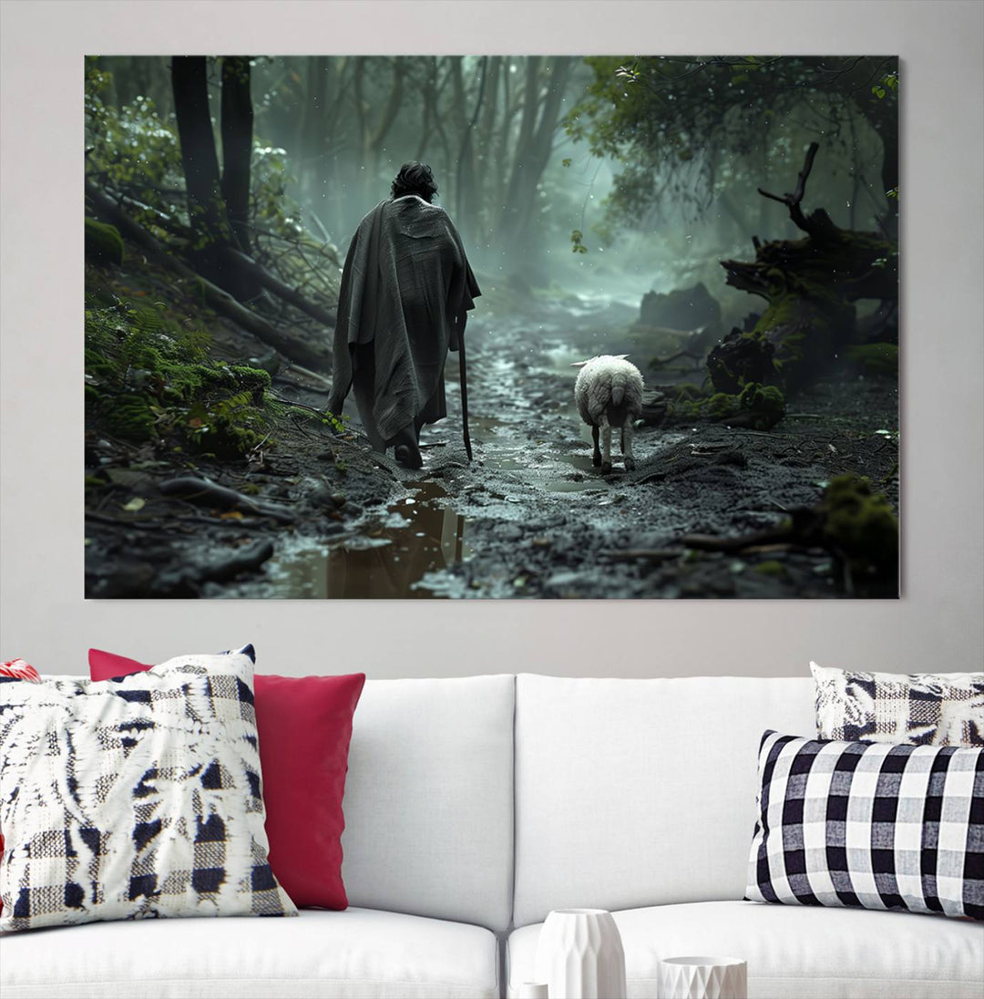 Jesus and Lamb, Jesus Shepherd Lamb, Jesus Lamb of God, Loss Sheep with Jesus Wall Art Canvas Print Wall Art Canvas Print