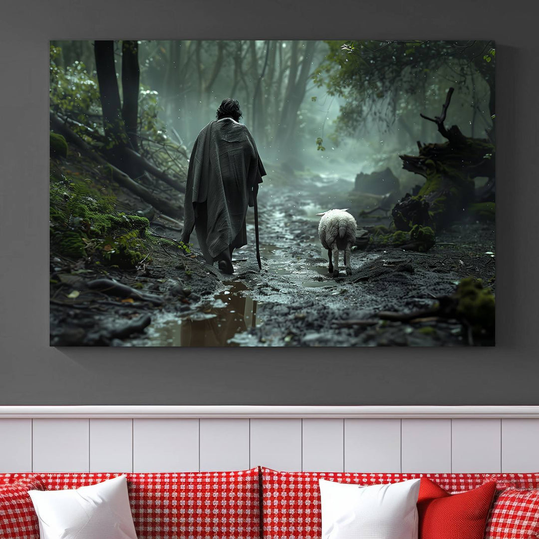 Jesus and Lamb, Jesus Shepherd Lamb, Jesus Lamb of God, Loss Sheep with Jesus Wall Art Canvas Print Wall Art Canvas Print