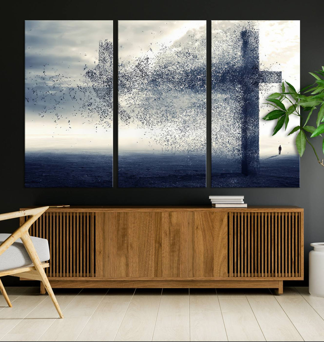 Jesus Christian a Cross and Dove Wind Canvas Wall Art Design