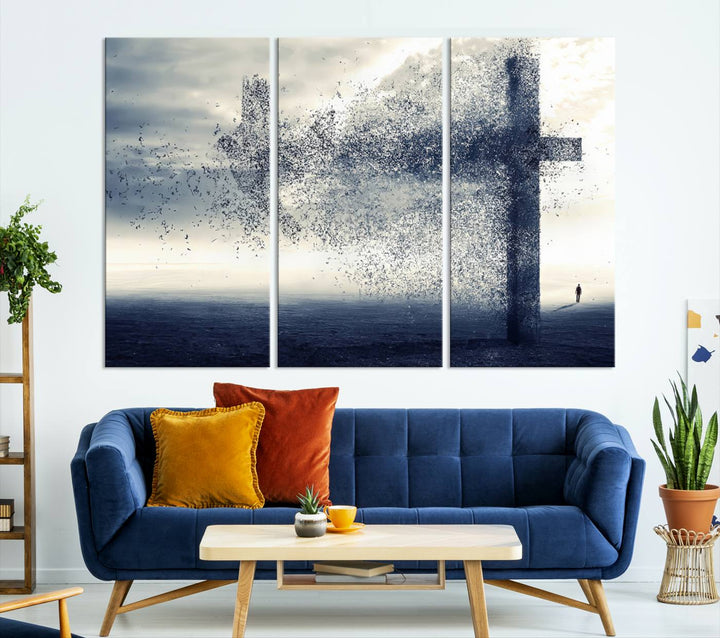 Jesus Christian a Cross and Dove Wind Canvas Wall Art Design