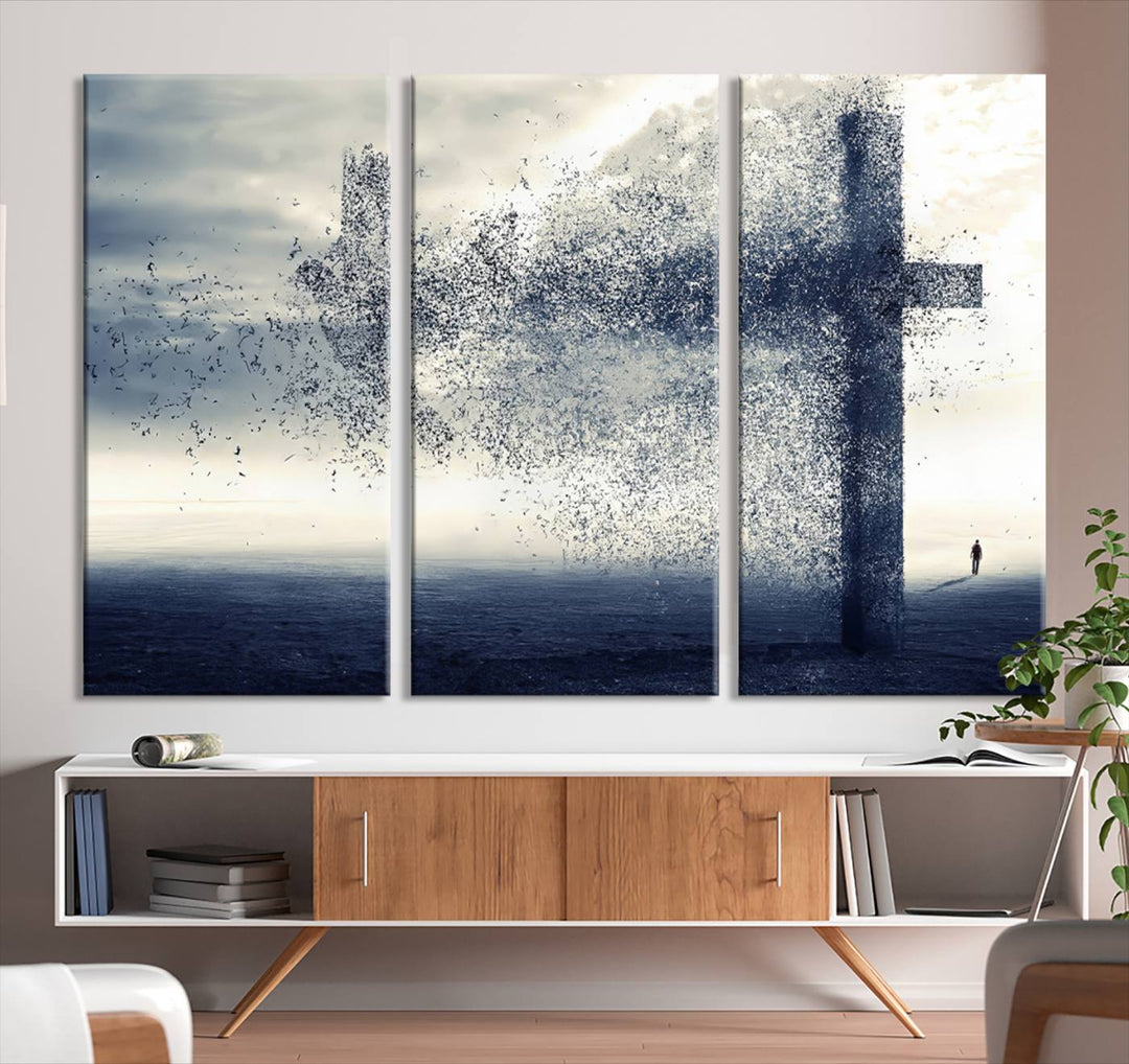 Jesus Christian a Cross and Dove Wind Canvas Wall Art Design