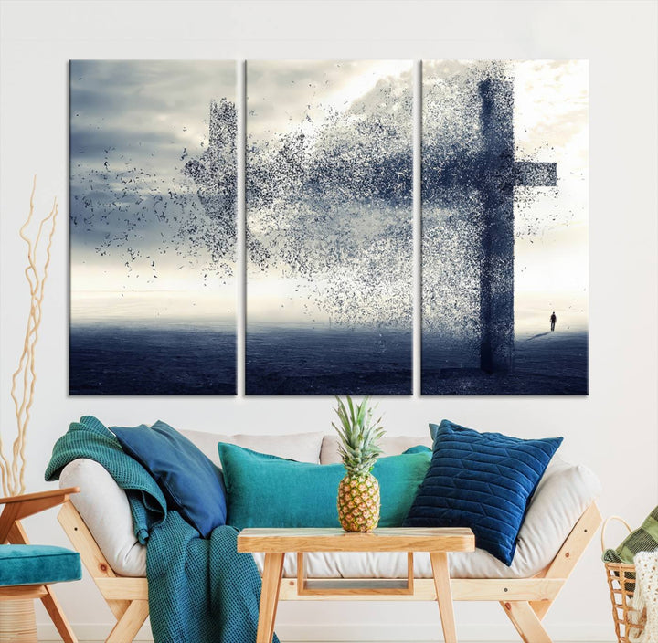 Jesus Christian a Cross and Dove Wind Canvas Wall Art Design