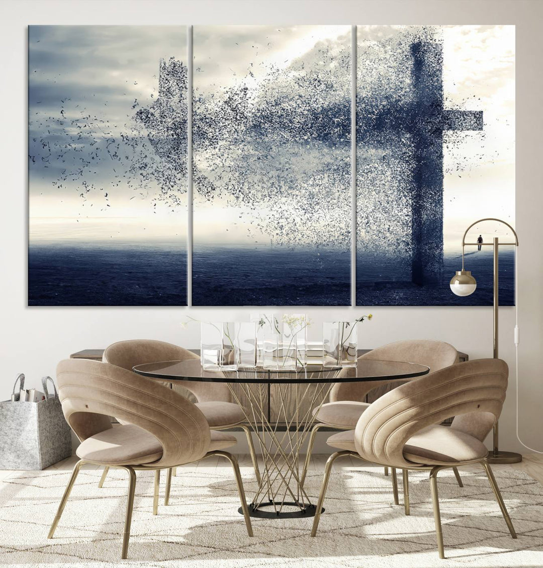 Jesus Christian a Cross and Dove Wind Canvas Wall Art Design