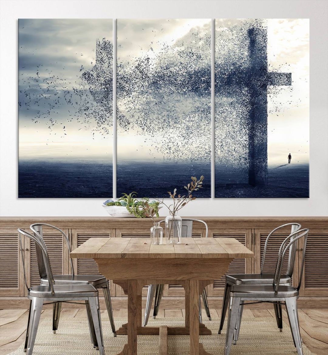 Jesus Christian a Cross and Dove Wind Canvas Wall Art Design