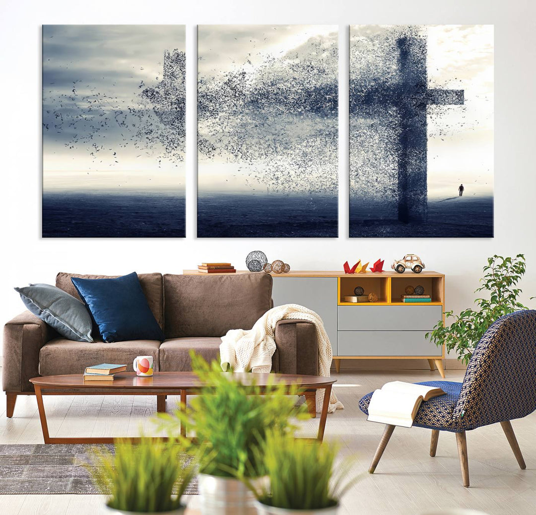 Jesus Christian a Cross and Dove Wind Canvas Wall Art Design