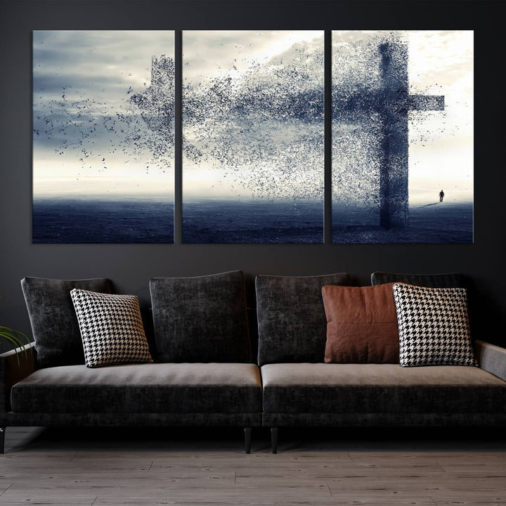 Jesus Christian a Cross and Dove Wind Canvas Wall Art Design