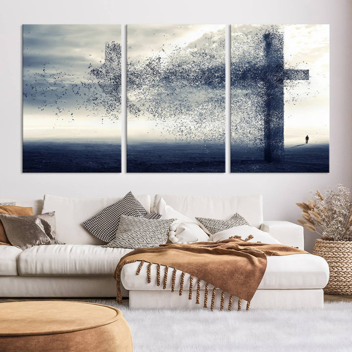 Jesus Christian a Cross and Dove Wind Canvas Wall Art Design