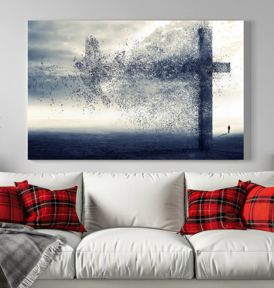 Jesus Christian a Cross and Dove Wind Canvas Wall Art Design