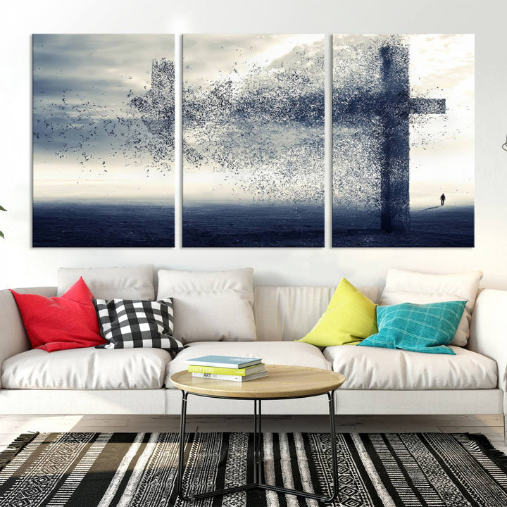 Jesus Christian a Cross and Dove Wind Canvas Wall Art Design