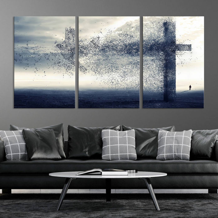 Jesus Christian a Cross and Dove Wind Canvas Wall Art Design