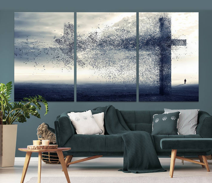 Jesus Christian a Cross and Dove Wind Canvas Wall Art Design