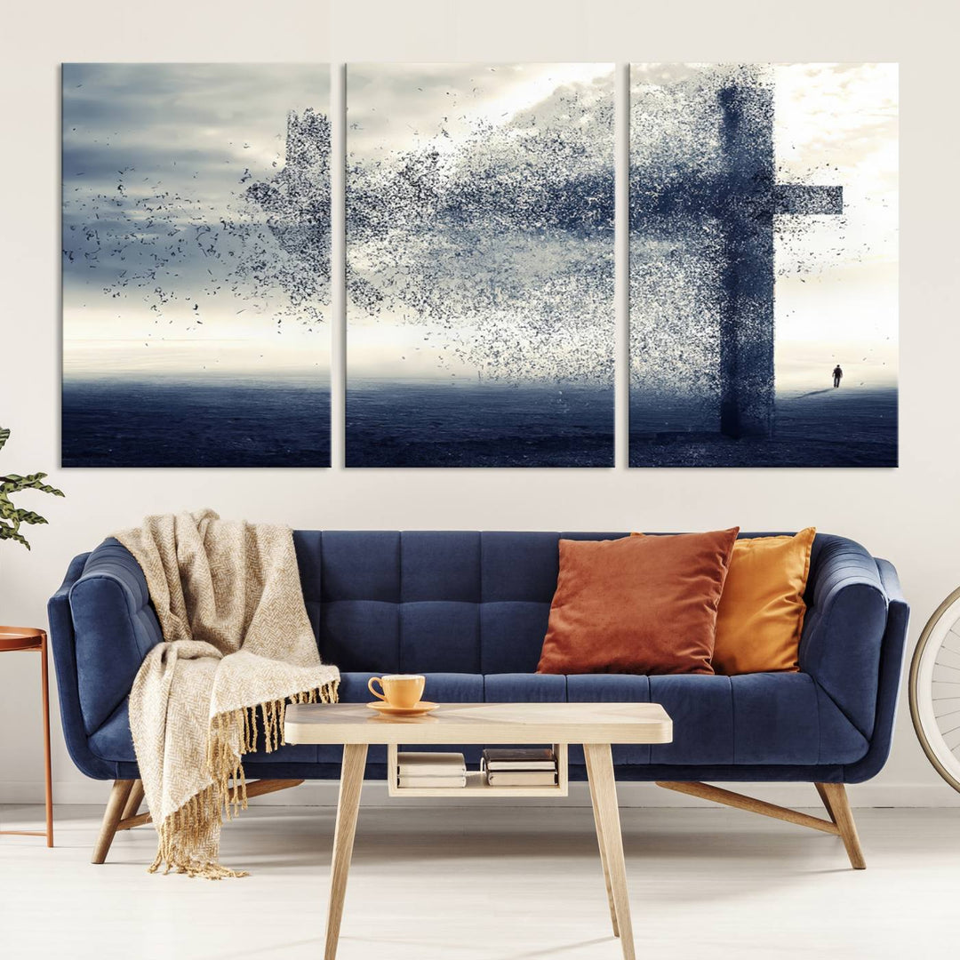 Jesus Christian a Cross and Dove Wind Canvas Wall Art Design