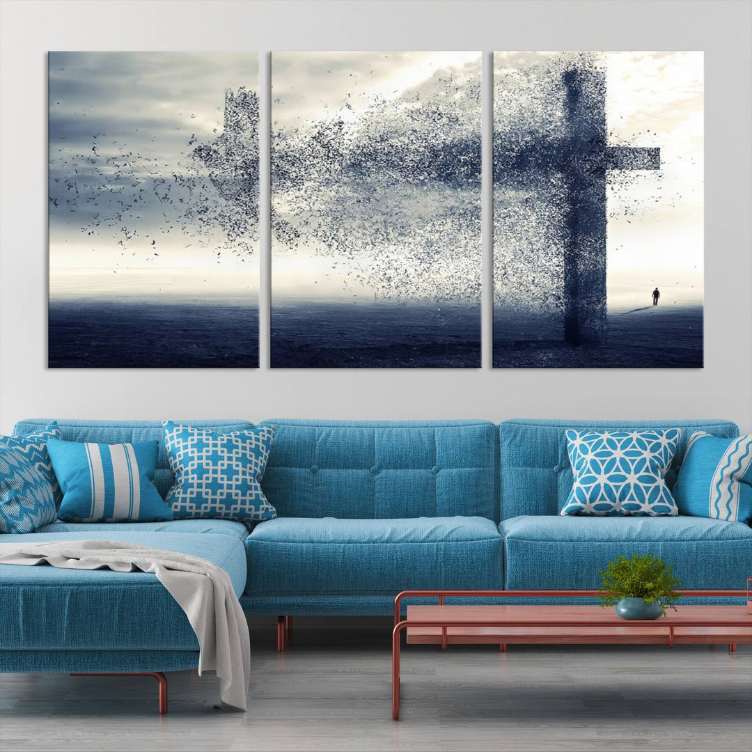 Jesus Christian a Cross and Dove Wind Canvas Wall Art Design