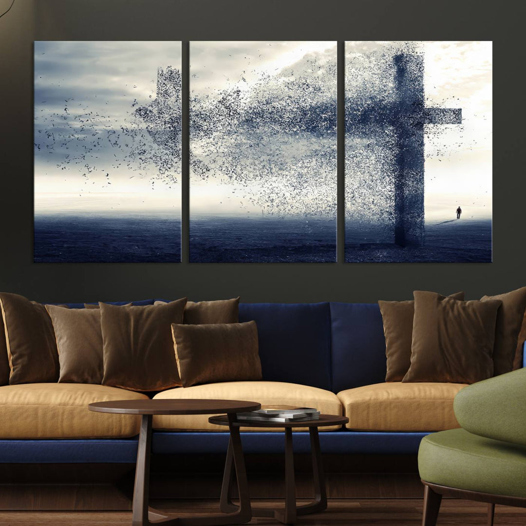 Jesus Christian a Cross and Dove Wind Canvas Wall Art Design