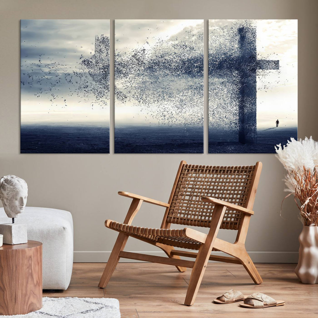 Jesus Christian a Cross and Dove Wind Canvas Wall Art Design