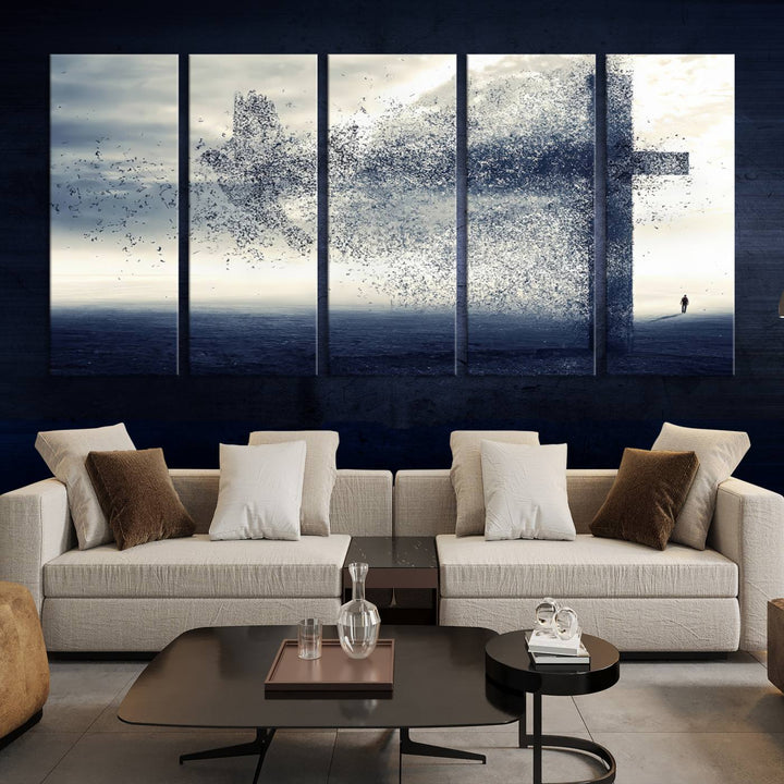 Jesus Christian a Cross and Dove Wind Canvas Wall Art Design