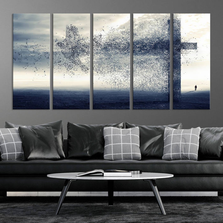 Jesus Christian a Cross and Dove Wind Canvas Wall Art Design