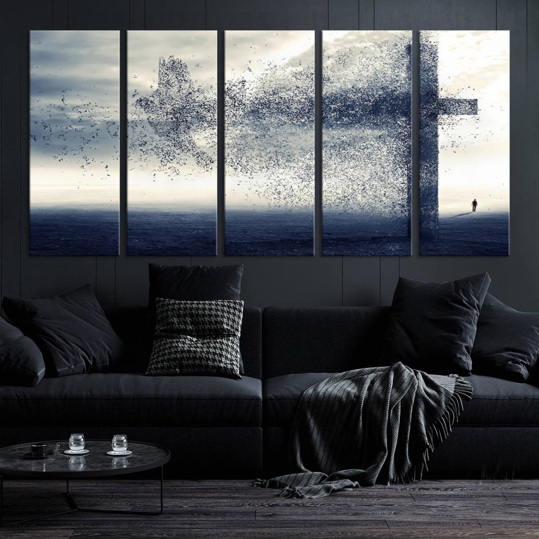 Jesus Christian a Cross and Dove Wind Canvas Wall Art Design