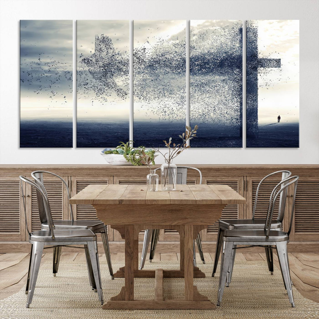 Jesus Christian a Cross and Dove Wind Canvas Wall Art Design