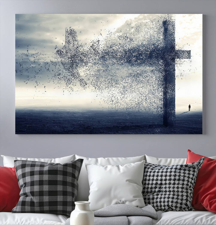 Jesus Christian a Cross and Dove Wind Canvas Wall Art Design