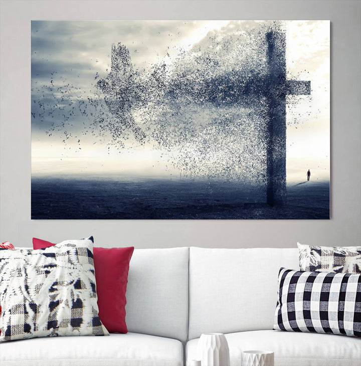 Jesus Christian a Cross and Dove Wind Canvas Wall Art Design