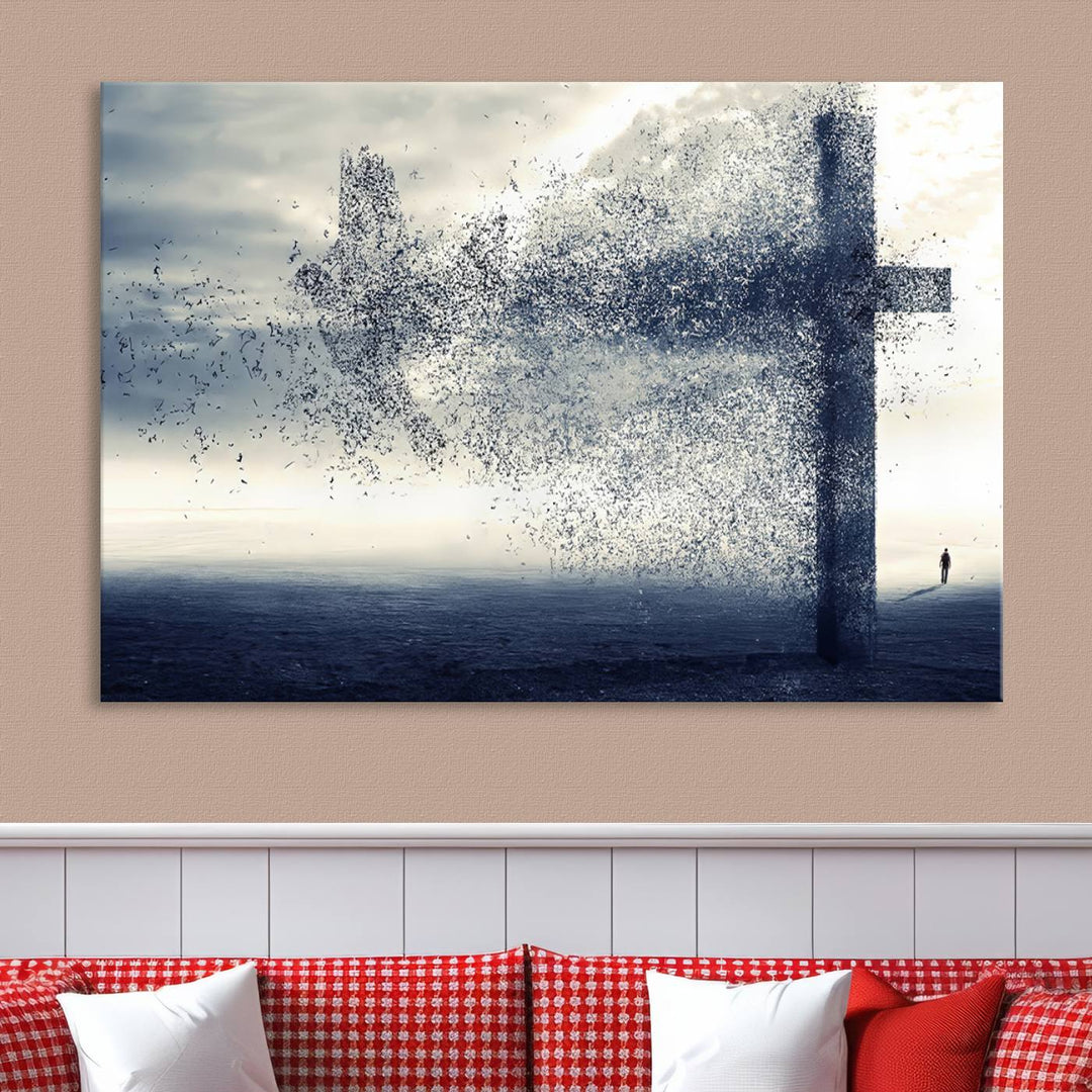 Jesus Christian a Cross and Dove Wind Canvas Wall Art Design