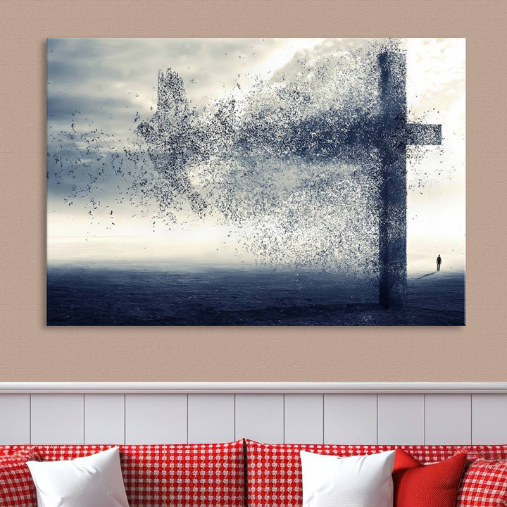 Jesus Christian a Cross and Dove Wind Canvas Wall Art Design